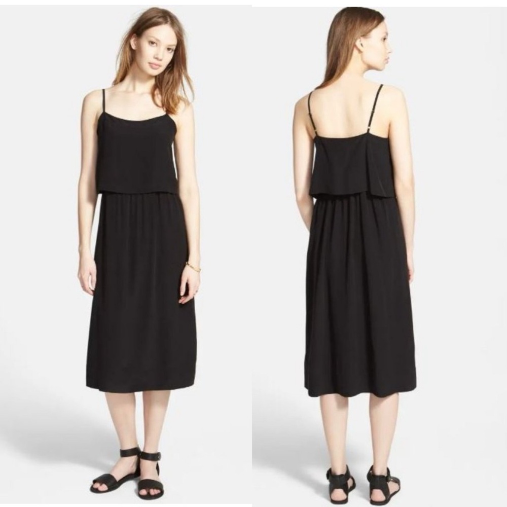 NWT Madewell silk overlay cami midi dress spaghetti‎ strap black 2